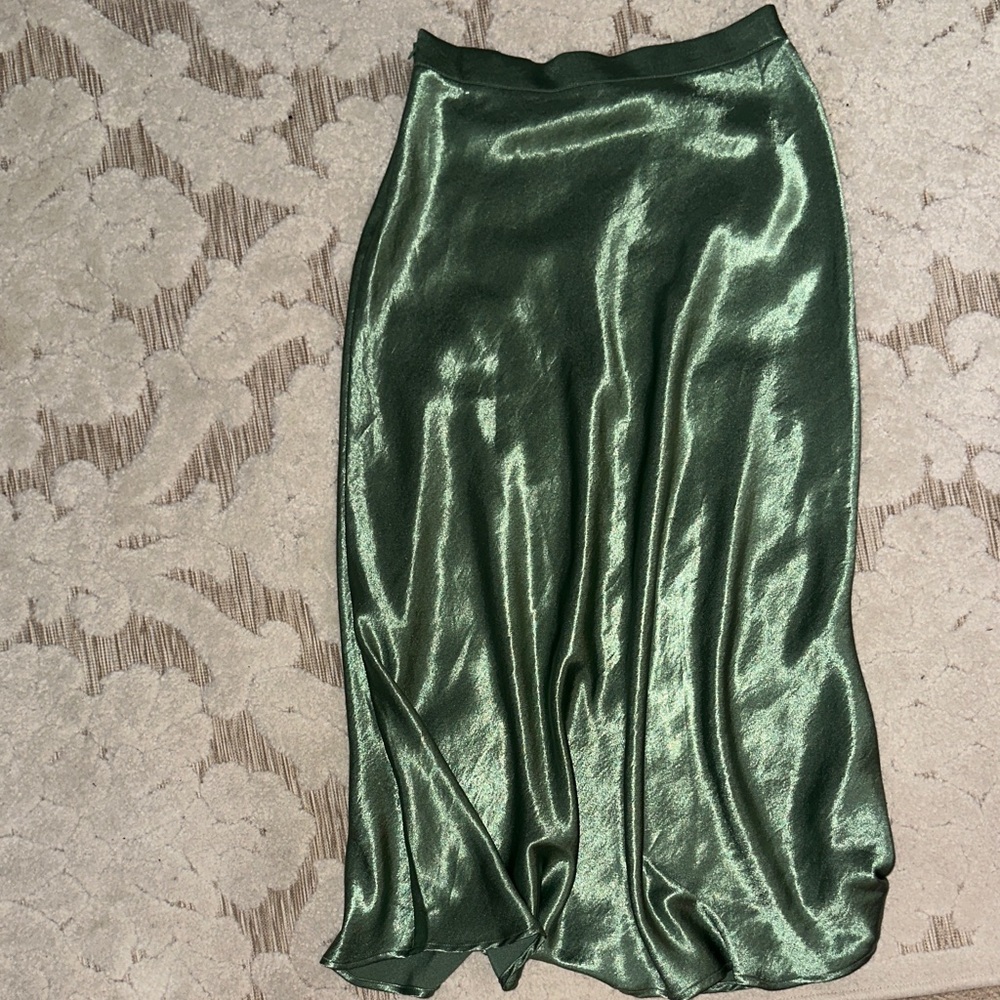 Lulu's Shimmering Green Midi Satin Skirt - Picture 3 of 3
